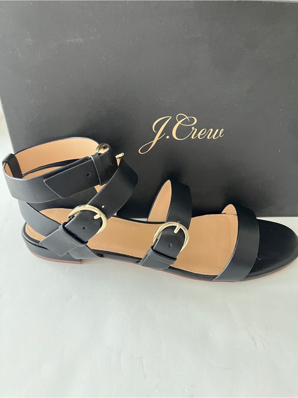 NEW JCREW Vachetta black soft leather multi buckle women’s sandals 9.5!